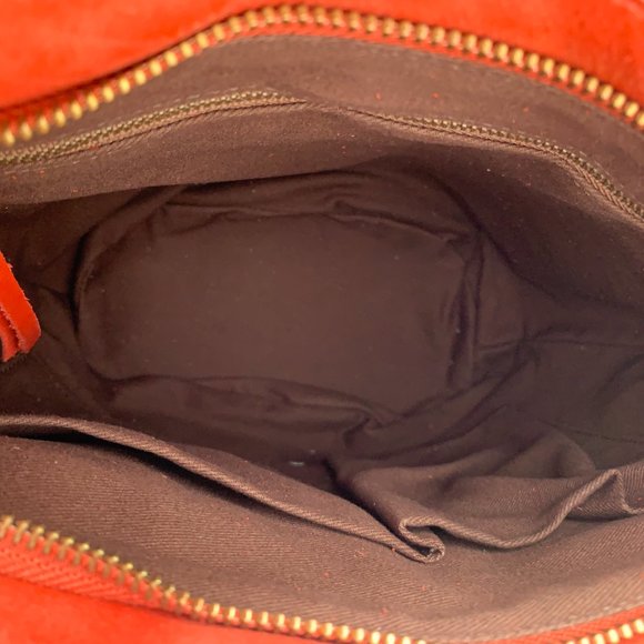 Chen & Derington Leather Crossbody Hobo Shoulder Bag - Red Orange - Picture 4 of 5